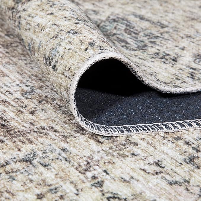 Bloom Rugs Caria Washable Non-Slip 7 ft Runner - Beige Brown/Teal Traditional Runner for Entryway, Hallway, Bathroom, and Kitchen - Exact Size: 2'6" x 7'