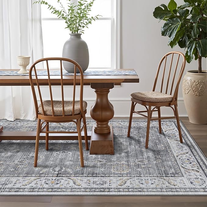 LUMI Washable Area Rug for Living Room, 8x10 Ultra Soft Traditional Vintage Rugs Non Slip with Rubber Backing, Low Profile, High Traffic, Stain Resistant Carpets, Ideal for Bedroom, Dining Room