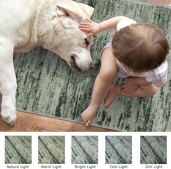 Modern Abstract Runner Rug 2x5, Forest Green Washable Kitchen Runner Entryway Rug Mat Non-Slip Soft Hallway Rug Runner Thin Print Faux Wool Carpet for Bedroom Laundry Room Indoor