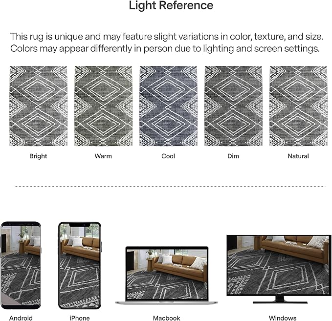 ReaLife Rugs Machine Washable Area Rug Runner - Living Room Bedroom Bathroom Kitchen Entryway Office - Padded Low Pile Stain Resistant Premium - Moroccan Diamond Tribal - Jax - Gray 2'6" x 6'