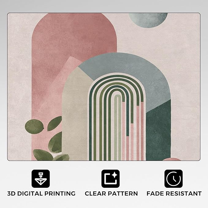 Mid Century Modern Rugs for Home Decor, 3x4 ft, Boho Abstract Geometry Area Rugs for Living Room, Soft Non Slip Washable Minimalist Arched Carpet Bedroom Decorations Dt-Ghf-19