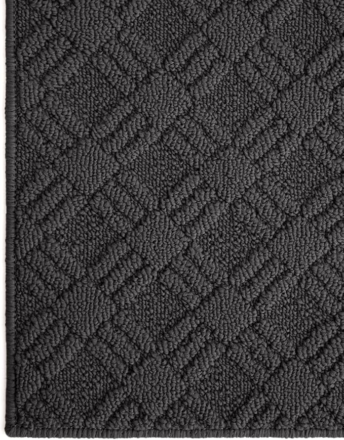 LUMI Indoor Door Mat, Absorbent Non-Slip Thin Doormat, Washable Door Mats, Woven Pattern Inside Floor Mat, Ideal for Entryway, Front Door, Home Decor, 32"x48", Woven Grey