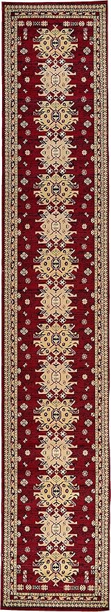 Unique Loom Taftan Collection Border Geometric Tribal Inspired Design Area Rug (2' 11 x 16' 5 Runner, Red/ Gold)