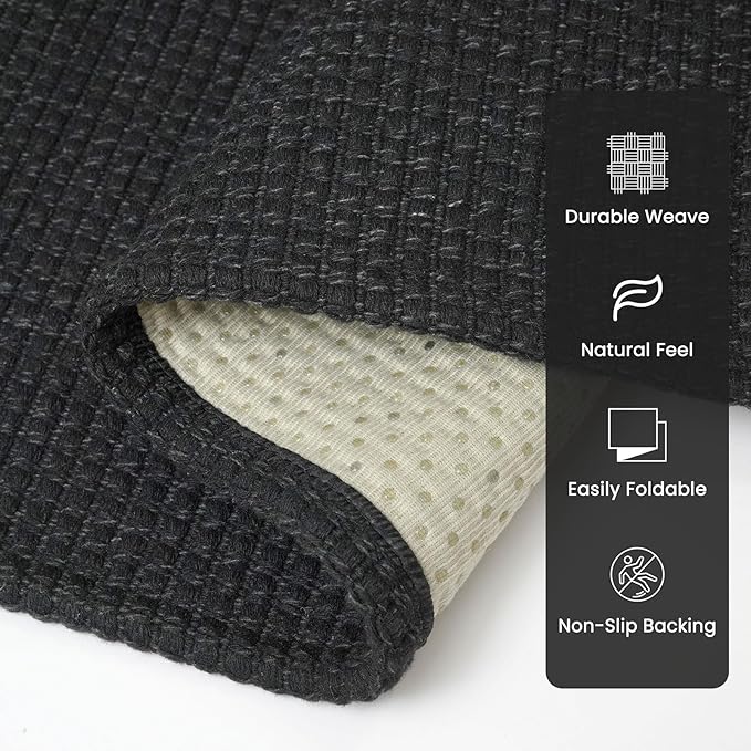 Braided Runner Rug 3x10 Ft Washable Runners for Hallways Non Slip Rubber Backed Kitchen Runners Cotton Long Entryway Runner Indoor, Woven Carpet for Hall Kitchen Entryway, Black/Grey