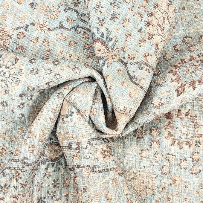 GLN Rugs Traditional Collection - Machine Washable Area Rug, Traditional Washable, Non Slip, Low Pile Chenille Rug, Living Room, Bedroom, Kitchen Rug (3' x 5' Light Blue)