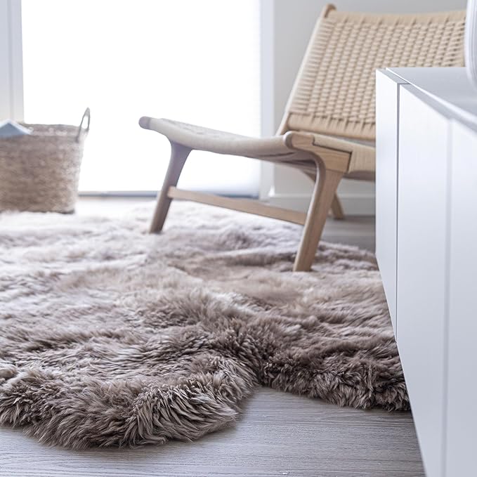 Real Sheepskin Rug 4x6 ft | Sheepskin Rugs for Living Room and Sofa | Large Bedside Rugs for Bedrooms is Breathable & Heat-regulating in Color Light Brown