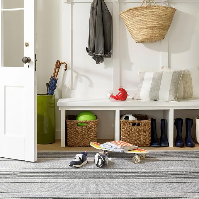 Dash & Albert Gunner Stripe Machine Washable Rug, 2 X 3 Feet, Grey Stripe Pattern