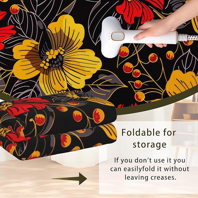 Black Floral Washable Living Room Area Rug, Low Profile Abstract Pattern, 3x5 Non-Slip Backing Carpet for Kitchen, Bedroom, Dining Room