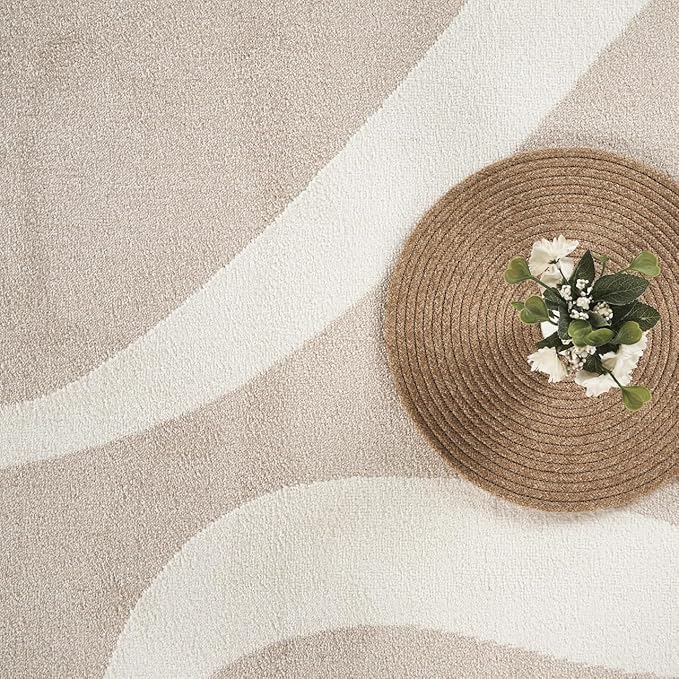 Abani Deco Collection Area Rug - Beige Modern Abstract Ribbon Design - 6' x 9' - for Living Room, Bedroom & Office