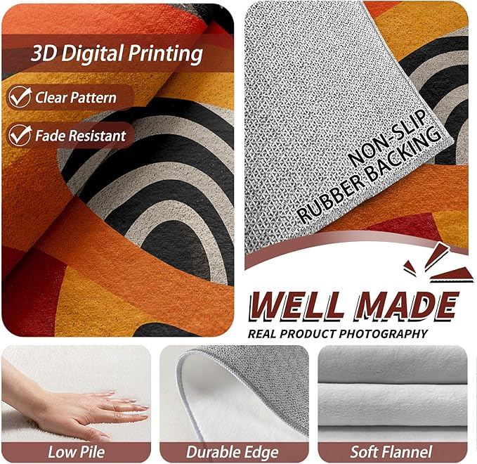 Abstract Rugs for Entryway - Retro Pop Art Colorful Area Rugs 3x4, Hippie Aesthetic Funky Non Slip Foldable Indoor Throw Carpet Home Decor #C093