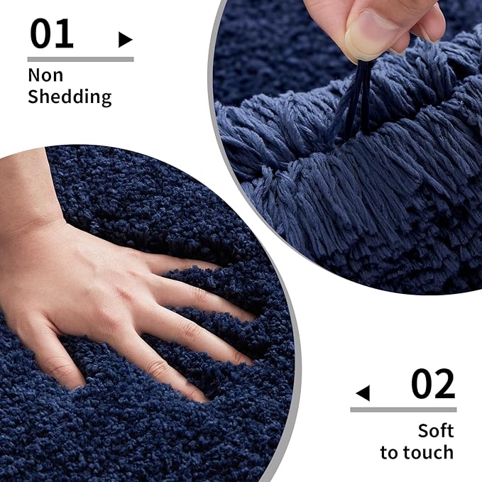 Navy Bathroom Rug 20x32 Non Slip Fluffy Bath Mat for Bathroom Floor Washable Plush Luxury Bath Rug for Tub Soft Shaggy Absorbent Shower Sink Mat