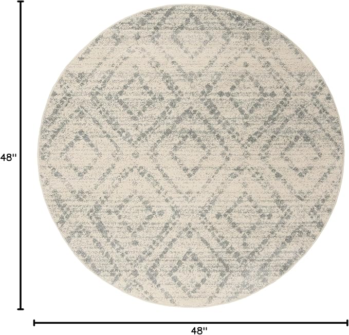 SAFAVIEH Adirondack Collection 4' Round Ivory / Light Blue ADR131T Modern Diamond Distressed Non-Shedding Dining Room Entryway Foyer Living Room Bedroom Area Rug
