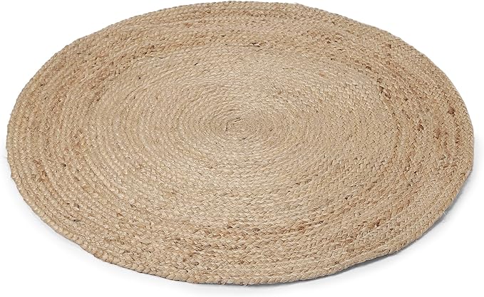 REDEARTH · Round Area Rug - 4 Feet Braided Natural Jute with Non-Skid Backing - Handwoven Boho Rug for Bedroom, Kitchen, Living Room Aesthetic Home Decor - Durable Handmade Rug, Set of 2, Set of 2