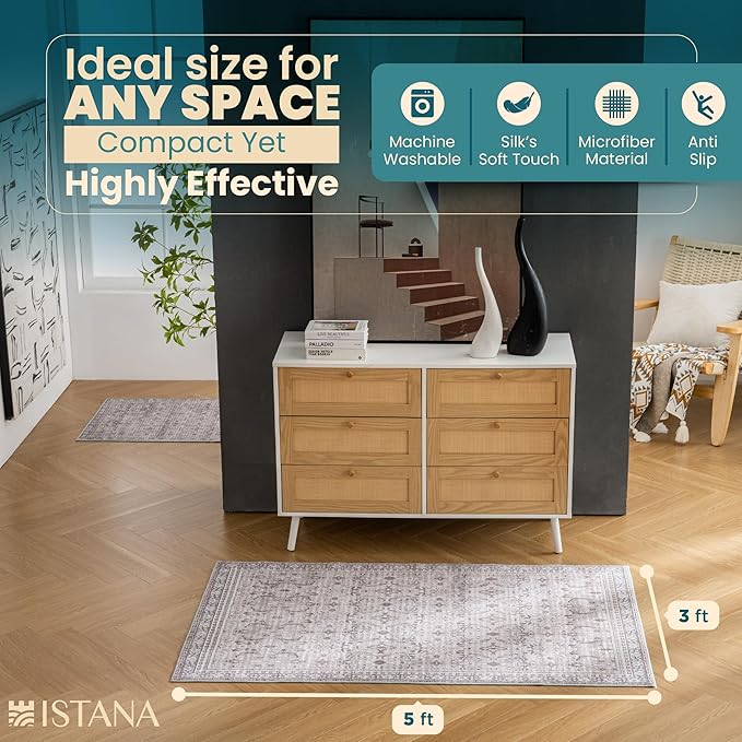 Istana Rugs 3x5 - Beige Grey/Light Cream Area Rug - Kid & Pet Friendly Machine Washable Rug - Non Shedding Living Room Carpet - Foldable Bedroom Area Rug - Eco-Friendly Materials for Bedside Rug