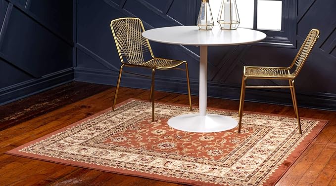 Unique Loom Voyage Collection Traditional Oriental Classic Intricate Design Area Rug (6' 0 x 6' 0 Square, Terracotta/Ivory)