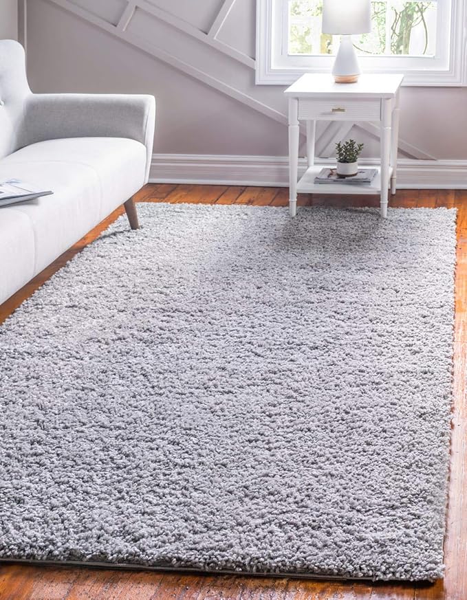Unique Loom Davos Shag Collection Area Rug - Solid (9' x 12' Rectangle, Sterling)