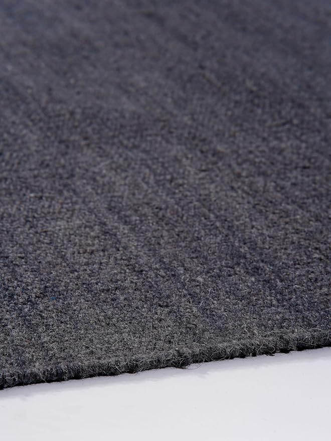 Rugsotic Carpets Hand Woven Flat Weave Kilim Wool ECO-Friendly Area Rugs - 5'x8', Rectangle Shape, Charcoal Color, Solid Plain Design, Low Pile Handmade Rugs for Living Room, Bed Room (D00111)