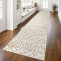 KUTA Moroccan Washable Hallway Runner Rug, 2.6x12 Non-Slip Vintage Beige Boho Kitchen Rugs Ultra Soft Distressed Geometric Floor Carpet Runners for Bedroom Laundry Living Room