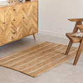 HOMEMONDE Natural Braided Jute Area Rug 4x6 ft - Off White Stripe Eco Friendly Premium Fiber - Hand Woven Rustic Vintage Reversible Carpet Rugs for Bedroom, Kitchen, Living Room and Dining Room