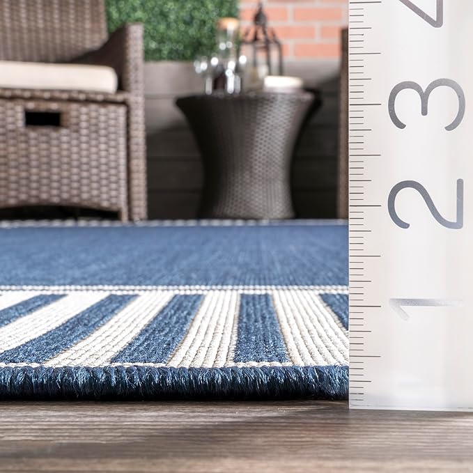 Nuloom Asha Navy/Ivory, 6'7" x 9', Casual, Striped Border, Soft and Cozy, High Traffic, Stain Resistant, Easy Clean, Durable Area Rug for Indoor/Outdoor Patio, Deck, Porch, Garden, Courtyard