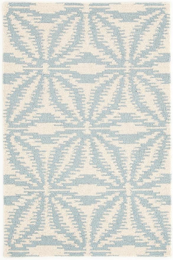 Dash & Albert Aster Sky Hand Micro Hooked Wool Rug, 2 X 3 Feet, Blue Geometric Pattern