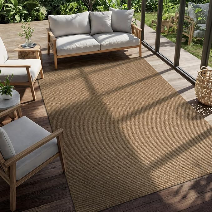 CAMILSON Easy Jute Rug 6x9, Indoor Outdoor Natural Color Farmhouse Area Rugs for Living Room Patio and Kitchen Rug, Solid Boho Woven Design, Easy-Cleaning, Washable Outside Carpet Alfombras (6 x 9)