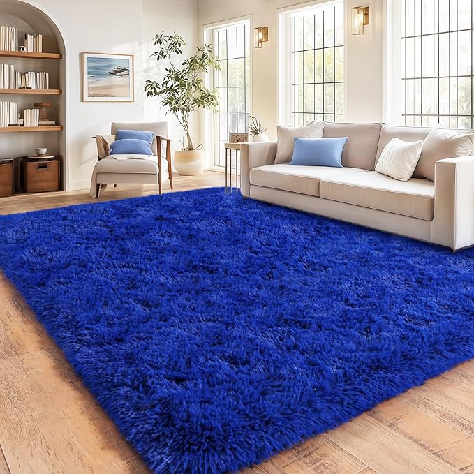 Blue Fluffy Area Rugs for Bedroom, Soft Shaggy Carpets for Living Room, Upgrade Anti-Skid Fuzzy Rugs for Kids' Room, Perfect Decor for Modern Home 6x9 Feet
