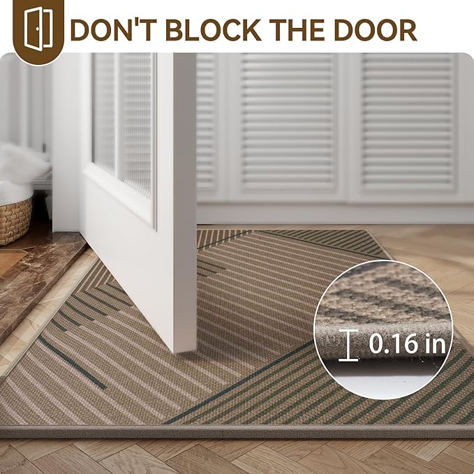 Front Door Mat 17''x30'', Non Slip Absorbent Muddy Dirt Resist Washable Low-Profile Indoor Doormat,Easy Clean Welcome Entryway Door Mats, Brown