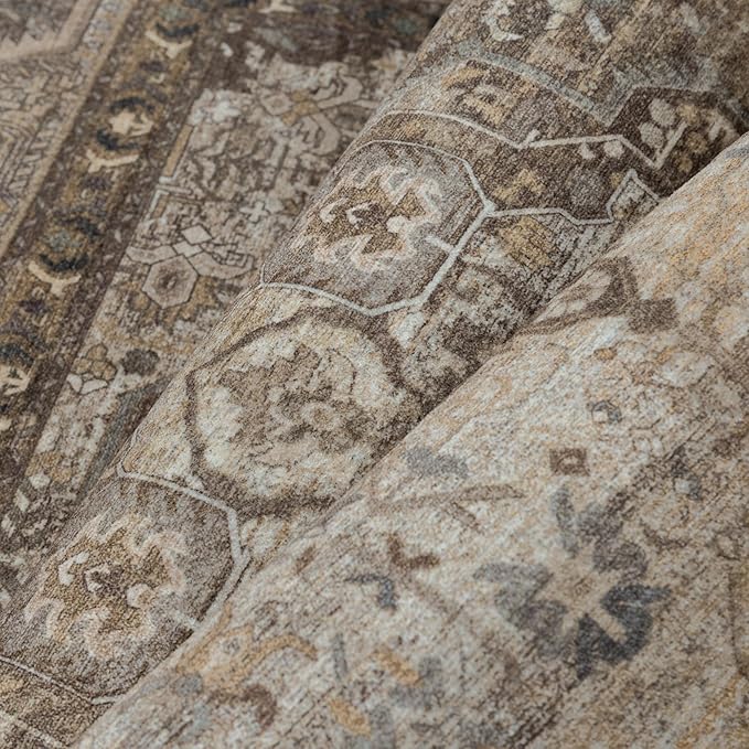 2x8 Brown Washable Vintage Runner Rug for Living Room Bedroom Non Slip Distressed Traditional Soft Runner Rug Low Pile Lightweight Floral Runner Kitchen Hallway Balcony