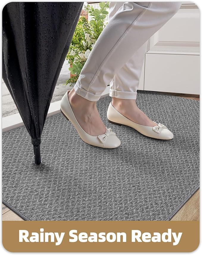 Color&Geometry Ultra Thin Indoor Door Mat Non Slip Rubber Backed Dirt Trapper 32"x48"(Rolled-up NO Creases), Rugs for Entryway, Front Door Mat Indoor Washable Low-Profile Entry Mat, Light Grey