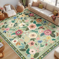 Floral 9x12 Area Rug Machine Washable Soft Print Boho Carpet Non Slip Doormat Low Pile Flower Area Rugs for Living Room Bedroom Nursery Kitchen Dining Room Indoor-Light Green