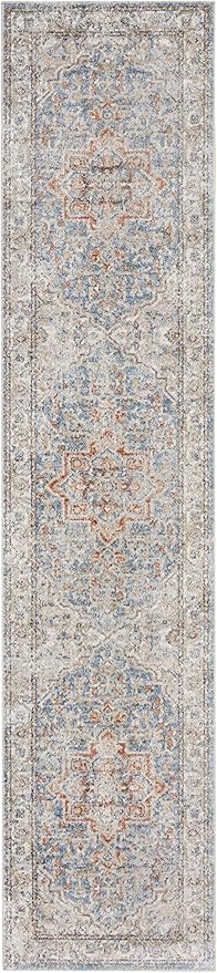 Nourison Home Astra Machine Washable Traditional Denim Multi 2'2" x 8' Area Rug, Easy Cleaning, Non Shedding, Bed Room, Living Room, Dining Room, Kitchen (2x8)