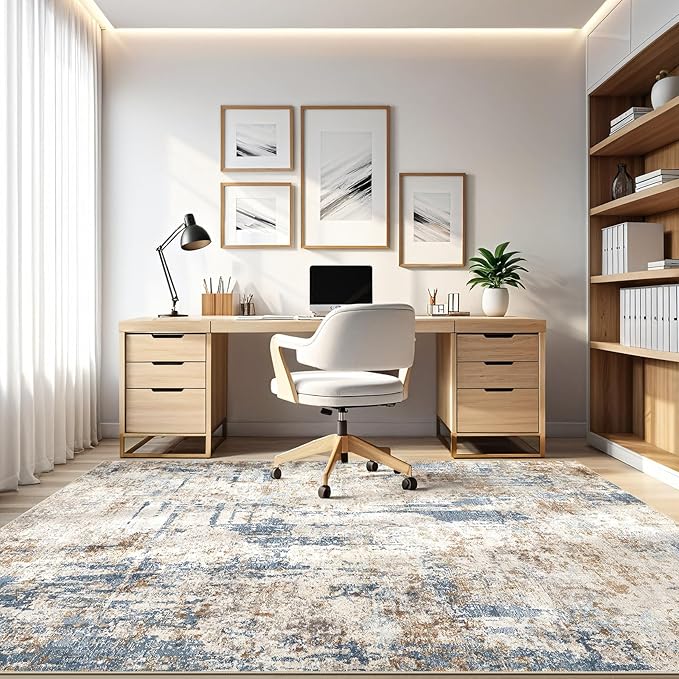 5x8 Area Rug Washable Rugs: Living Room Large Abstract Modern Soft Stain Resistant Indoor Floor Non-Slip Accent Carpet for Bedroom Nursery Playroom Office Dining Room Dorm Home House- Tan