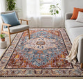 Washable Area Rugs 3x5, Low Pile Vintage Carpet, Non-Slip Distressed Rug for Bedroomn Living Room, Dining Room, Non-Slip, Low Pile, Rust Brown