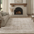 FMFUNCTEX 10x12 Washable Area Rug Beige Vintage Neutral Distressed Large Non Slip Carpet for Living Room Bedroom Soft Low Pile Indoor Mat Retro Floral Throw Rug for Dining Room Kitchen Office Nursery