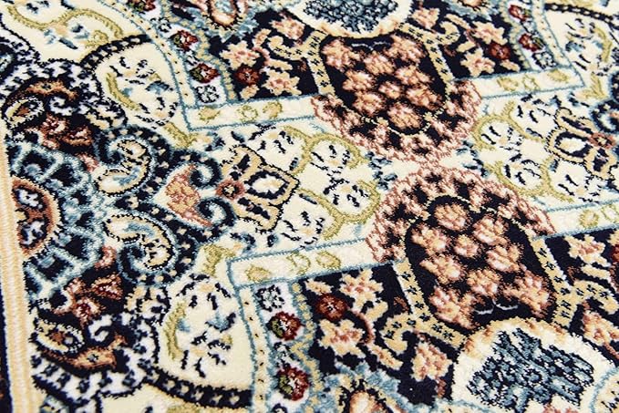 Unique Loom Narenj Collection Classic Traditional Medallion Textured Design Area Rug, 3 x 13 ft, Navy Blue/Tan