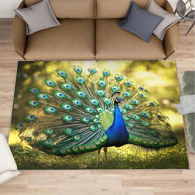 Peacock Rug 3x5-3x5 Rug, Wonderful Peacock Area Rugs for Bedroom, Nature Rugs for Living Room, Modern Style Washable Mat, Aesthetics Carpet - Peafowl Home Decor & Gifts