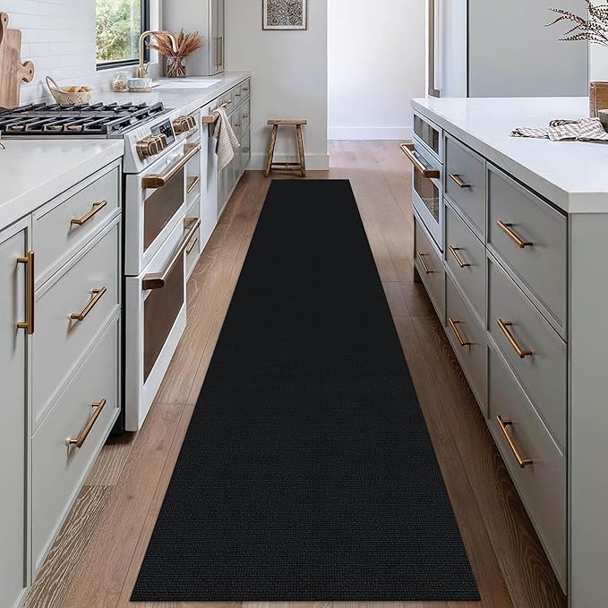 EARTHALL Washable Runner Rug 2x12 Ft Non Slip Runners for Hallways Long Cotton Rubber Backed Kitchen Runner Braided Indoor Floor Carpet Runners for Entryway, Hall, Kitchen, Black