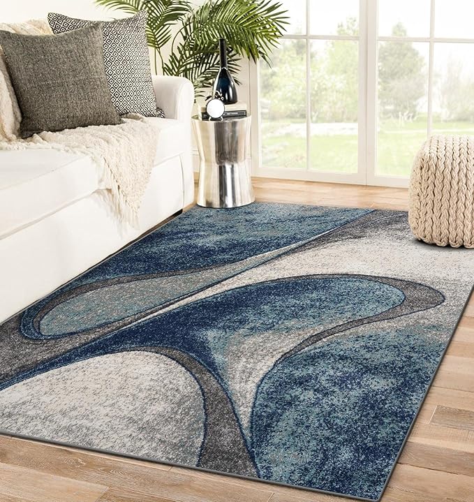 LUXE WEAVERS Spiral Abstract Blue 5x7 Area Rug