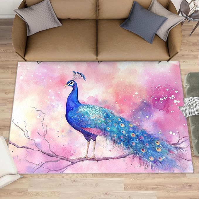 Peacock Rugs for Living Room - 5x6 Rug, Fantasy Peacock Area Rugs for Bedroom, Peafowl Rug, Girls Room Washable Carpet, Aesthetics Carpet - Peafowl Home Decor & Gifts