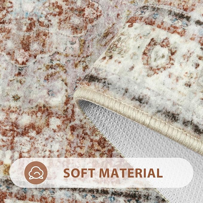 Uphome Boho Bathroom Rugs, Distressed Farmhouse Orange Bath Mat, Comfy Velvet Small Bath Rugs Non Slip Washable, Vintage Oriental Toilet Rug for Sink Shower Vanity, 20x32 inch