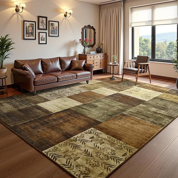 DweIke Washable Area Rugs for Living Room, 5x7 Soft Bedroom Rugs, Geometric Print Non-Slip Modern Rug, Stain Resistant Throw Carpets for Office Nursery Dining Room Home Dorm Decor, Brown