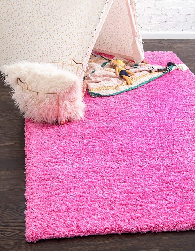 Unique Loom Solid Shag Collection Area Rug (10' x 13' Rectangle, Taffy Pink)