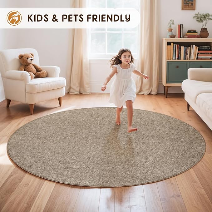 LBRO2M Easy Jute Solid Area Rug 4X4 Round Washable Rugs for Living Room Dining Room Bedroom Natural Jute Look Indoor Outdoor Rug Durable, Solid Non Shedding Eco Friendly (4X4 Natural)