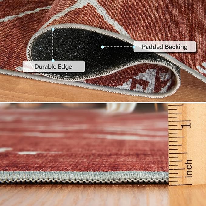 ReaLife Rugs Machine Washable Area Rug - Living Room Bedroom Bathroom Kitchen Entryway Office - Padded Low Pile Stain Resistant Premium - Moroccan Diamond Tribal - Jax - Orange 5' x 7'