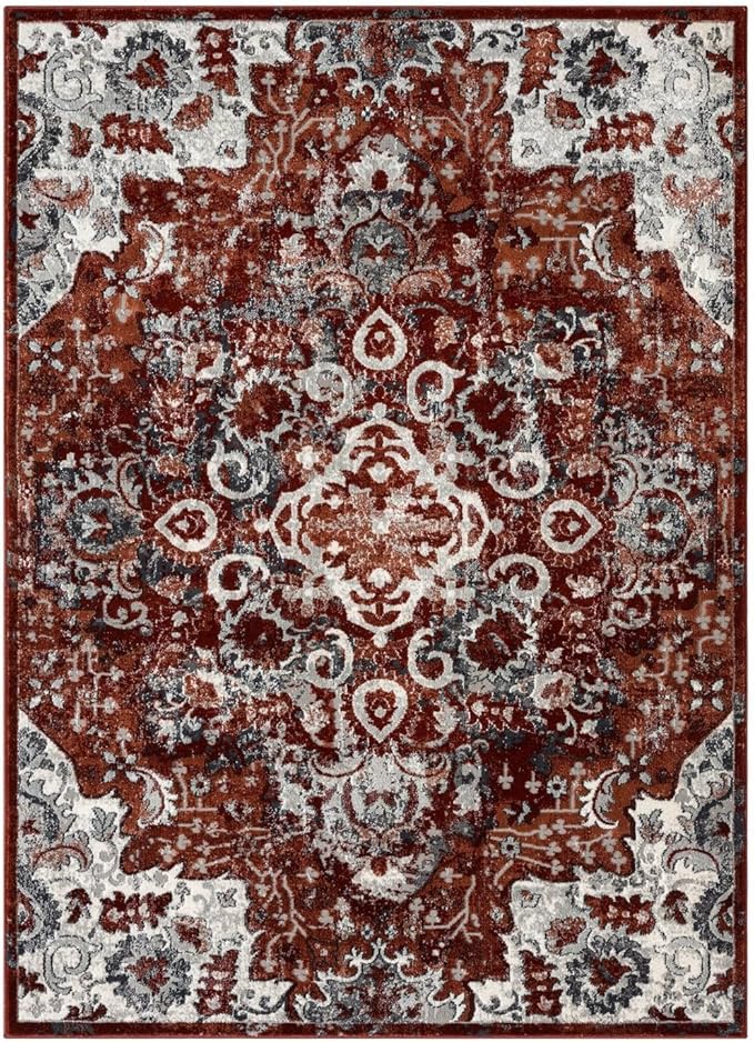 LUXE WEAVERS Moroccan Red 4x5 Medallion Area Rug for Living Rooms
