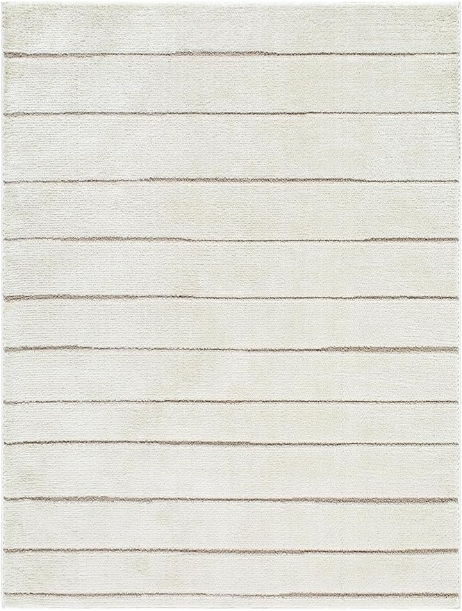 Livabliss x Our PNW Home Cascade Minimalist Striped Area Rug, 12' x 15', Striped Ivory/Taupe
