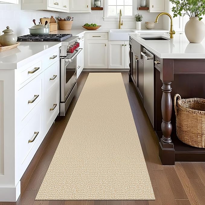 EARTHALL Washable Runner Rug 2x8 Ft Non Slip Runners for Hallways Cotton Rubber Backed Kitchen Runner Braided Indoor Floor Carpet Runners for Entryway, Hallway, Kitchen, Bedroom, Golden Beige/White