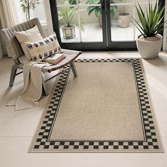 OJIA Easy Jute 3x5 Washable Rugs for Entryway, Farmhouse Checkered Indoor Door Mat Non-Slip Indoor Outdoor Rugs Modern Patio Rug Front Door Mat Outside Entrance Throw Carpet for Entry Porch Decor