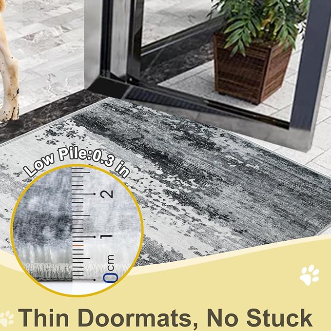 COMSLE Door Mat Soft Absorbent Indoor Front Entryway Rug Machine Washable Entrance Mats for Muddy Paws Non Slip Throw Rugs 24" x 48" Doormat for Inside Foyer Bedroom - Gray